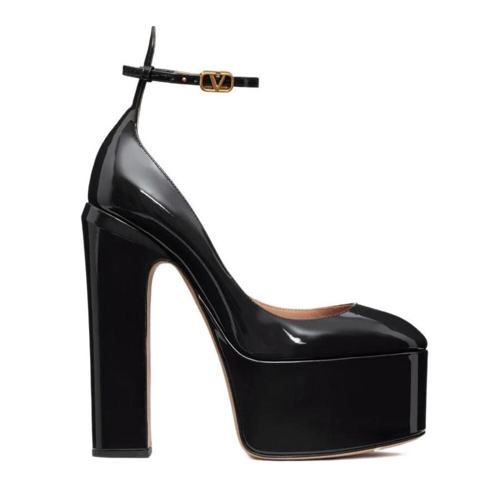 Valentino Garavani Black Tan-Go Patent Leather Platform Pumps IT 38 155mm